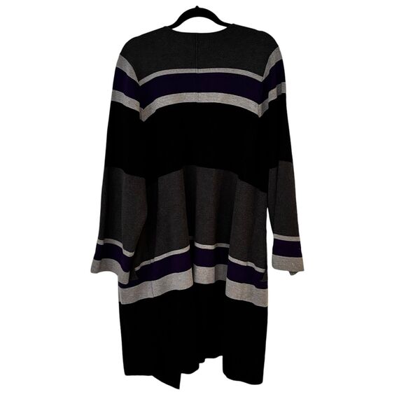Calvin Klein Open Front Long Cardigan 2X Gray Purple Black Color Block Stripes - Picture 4 of 11